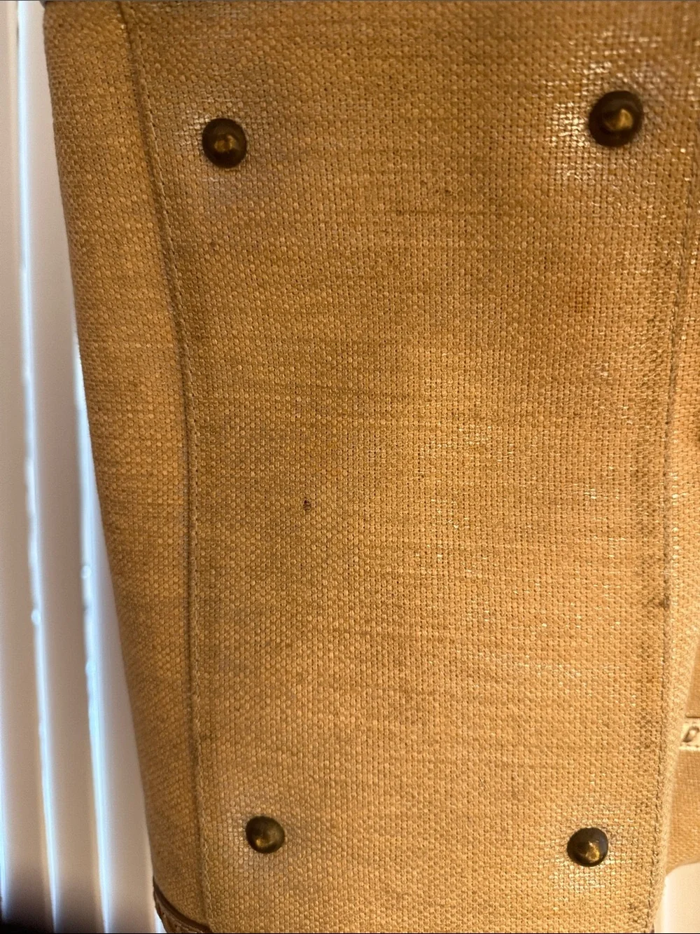 Jack Rogers Tan Canvas Tote with Metallic Medallion Accents
